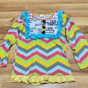 Girls' Multicolor Chevron Ruffle Long Sleeve Top, Toddler Size XL (5-6T)